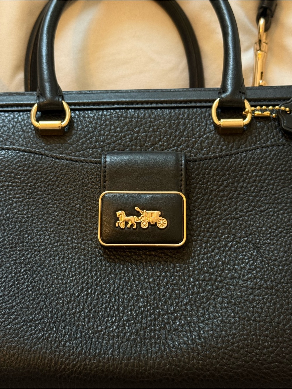 COACH | Grace Carryall Black Pebbled Leather Top-Handle Shoulder Bag - Picture 4 of 9